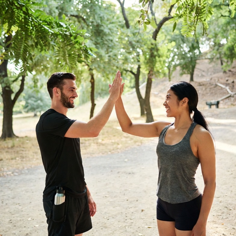 Trainer und Kunde geben sich high five